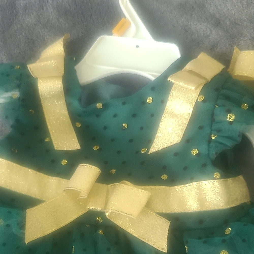 Blueberi Boulevard Green and Gold Formal Dresses (2) For Twin Girls